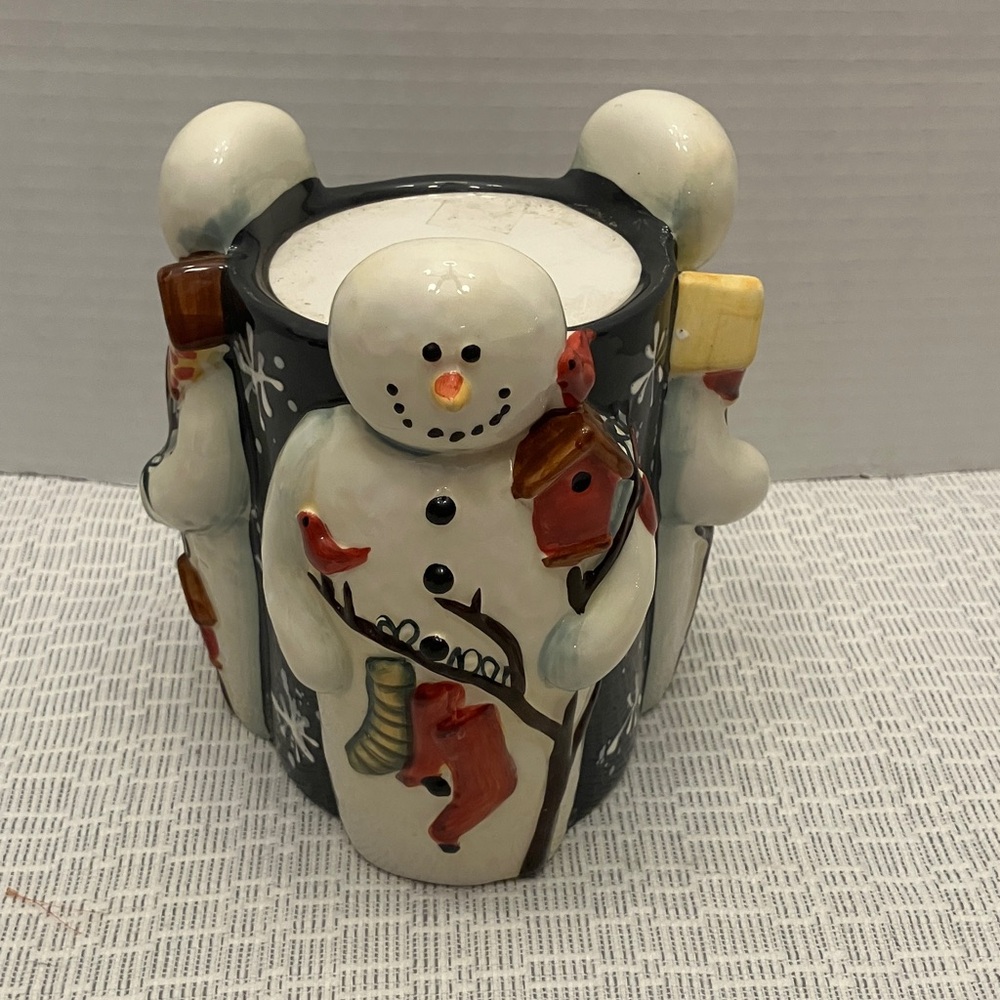 Ceramic Snowman Holiday Candle Holder - White and Black